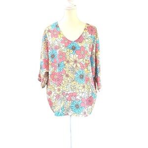 Colorful Floral Print Blouse - Size XL